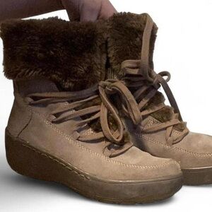 BareTraps Brown Faux-Fur Lace-Up Ankle Booties